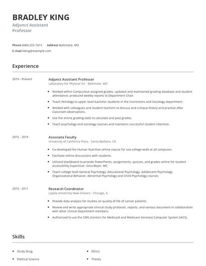 Adjunct Assistant Professor Resume