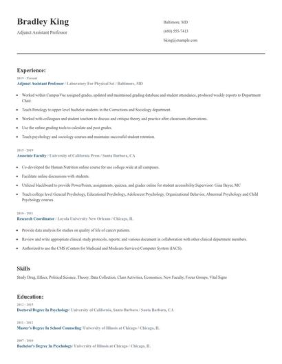 Adjunct Assistant Professor Resume