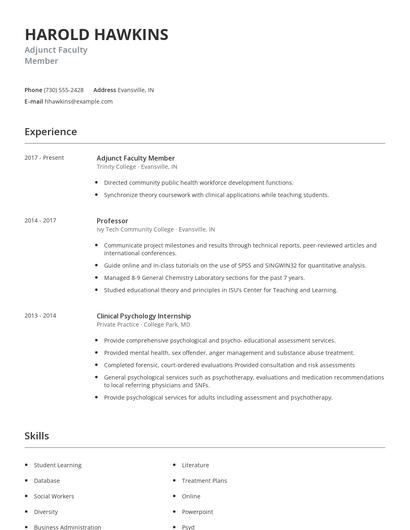 Adjunct Faculty Member Resume