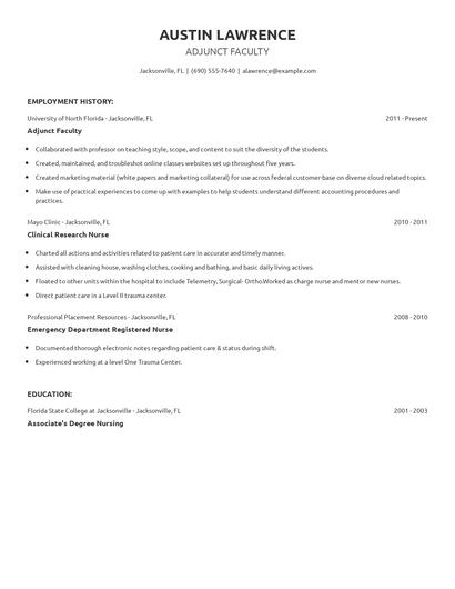 Adjunct Faculty Resume