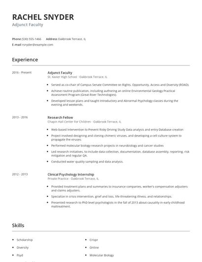 Adjunct Faculty Resume