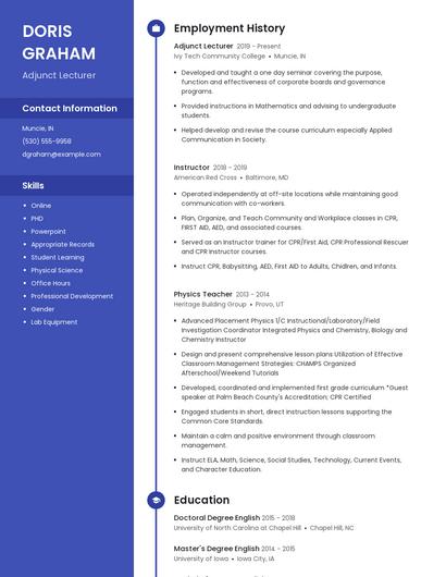 Adjunct Lecturer Resume