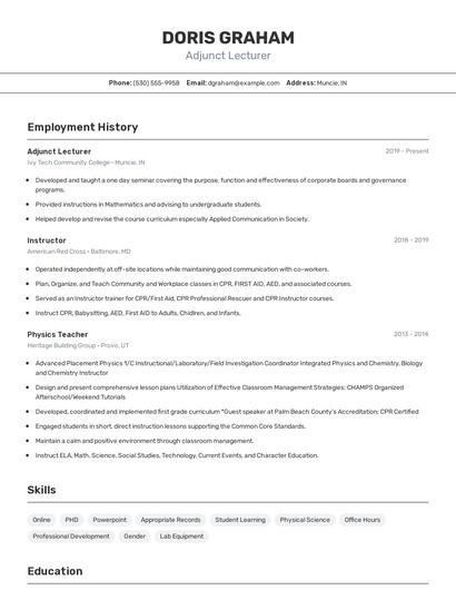Adjunct Lecturer Resume