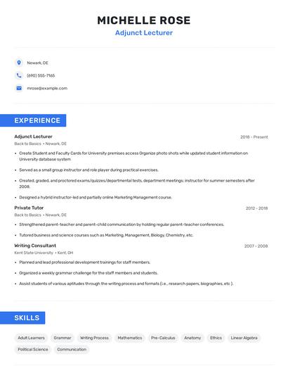 Adjunct Lecturer Resume