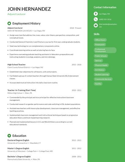 Adjunct Lecturer Resume