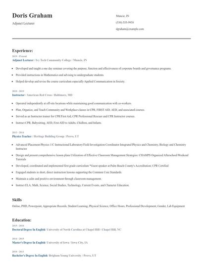 Adjunct Lecturer Resume