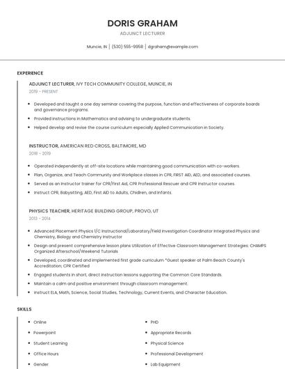 Adjunct Lecturer Resume