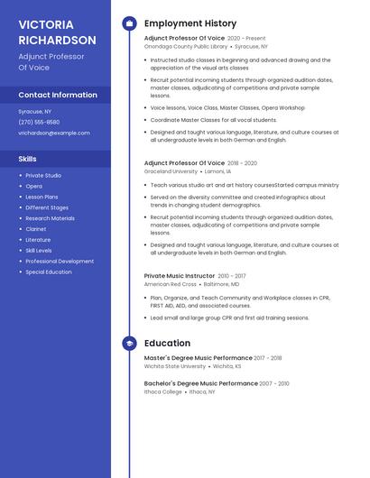 Adjunct Professor Of Voice Resume