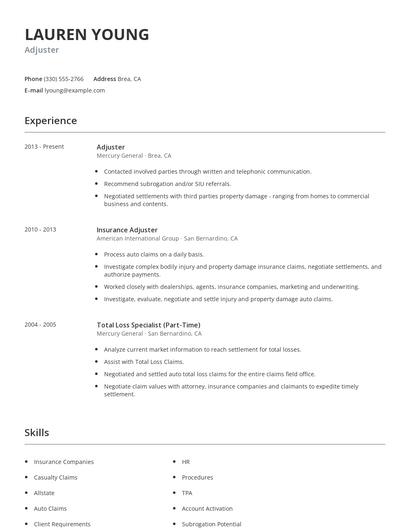 Adjuster Resume