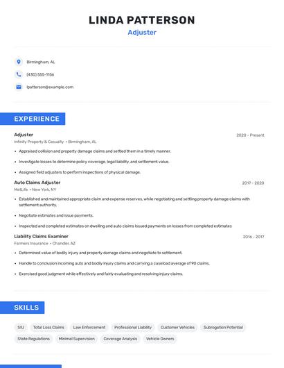 Adjuster Resume