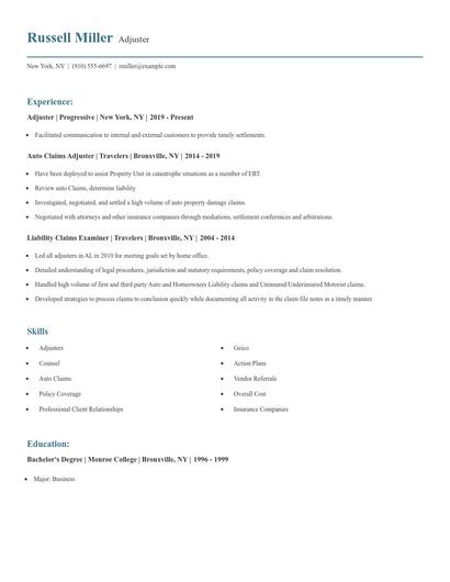 Adjuster Resume