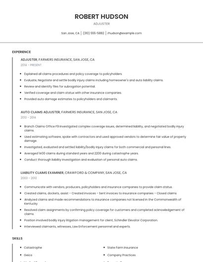 Adjuster Resume