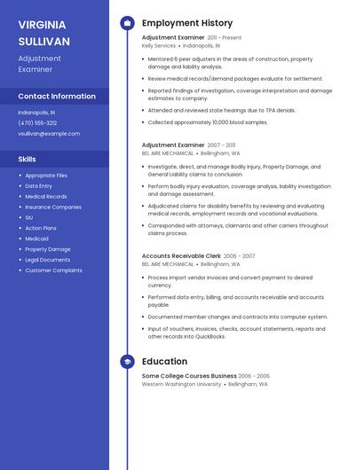Adjustment Examiner Resume