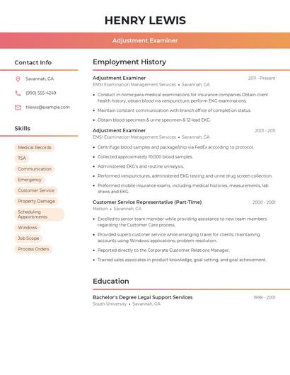 Adjustment Examiner Resume