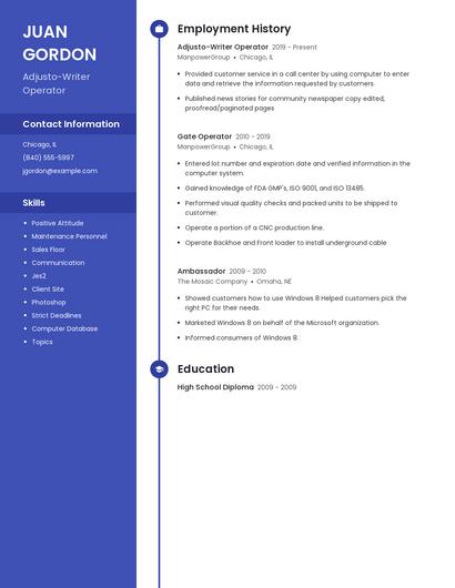 Adjusto-Writer Operator Resume