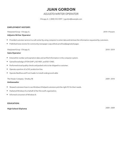Adjusto-Writer Operator Resume