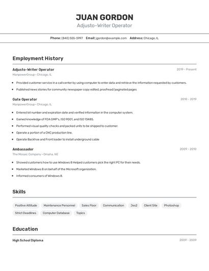 Adjusto-Writer Operator Resume