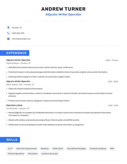 Adjusto-Writer Operator Resume