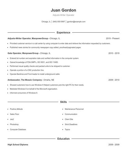 Adjusto-Writer Operator Resume