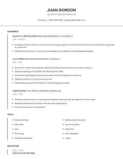 Adjusto-Writer Operator Resume