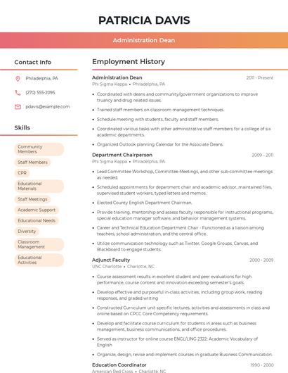 Administration Dean Resume
