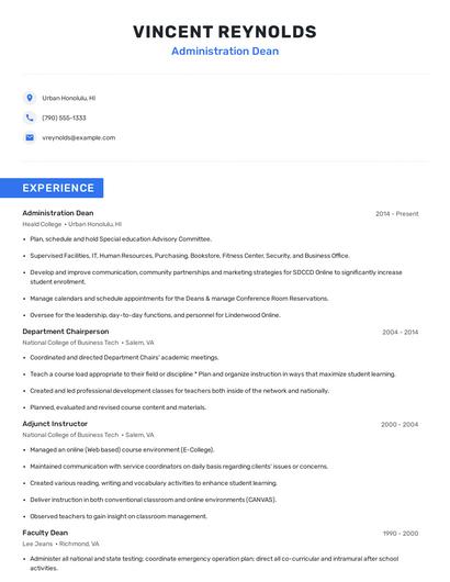 Administration Dean Resume