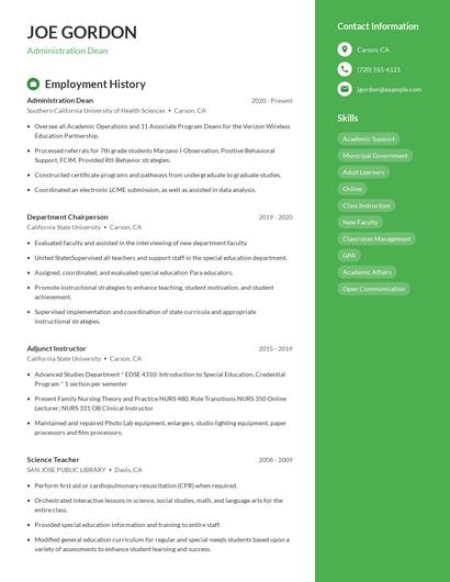 Administration Dean Resume
