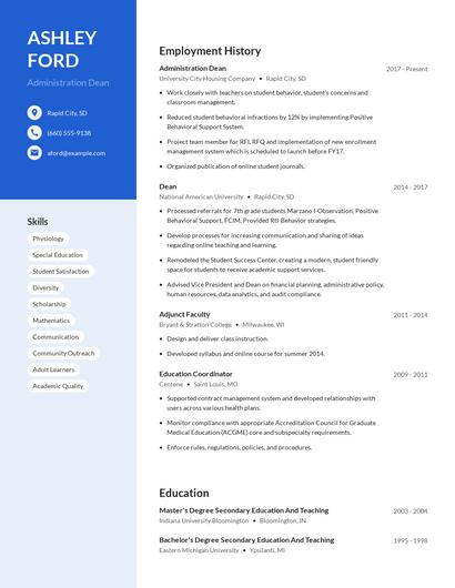 Administration Dean Resume