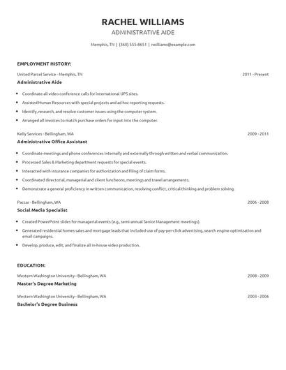 Administrative Aide Resume