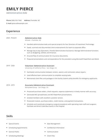 Administrative Aide Resume