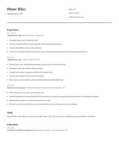 Administrative Aide Resume