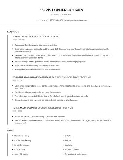 Administrative Aide Resume