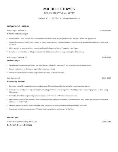 Administrative Analyst Resume