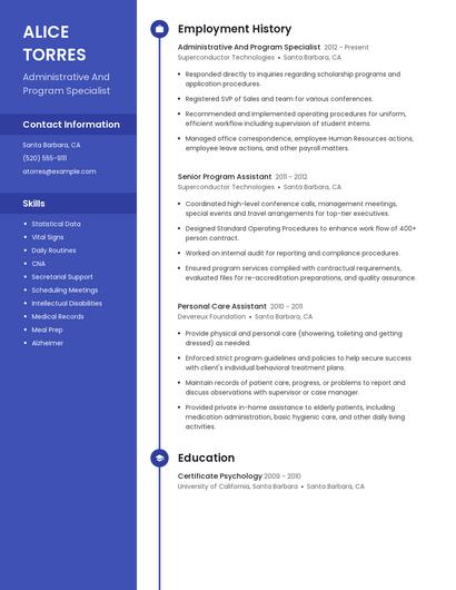 Administrative And Program Specialist Resume