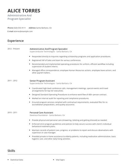 Administrative And Program Specialist Resume