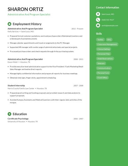 Administrative And Program Specialist Resume