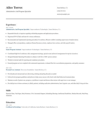 Administrative And Program Specialist Resume