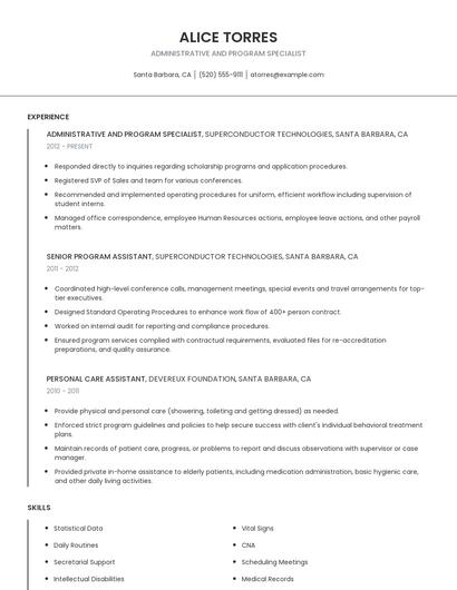 Administrative And Program Specialist Resume