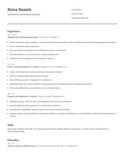 Administrative And Technical Specialist Resume