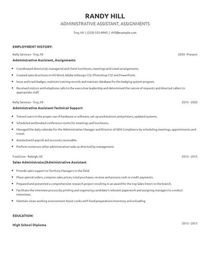 Administrative Assistant, Assignments Resume