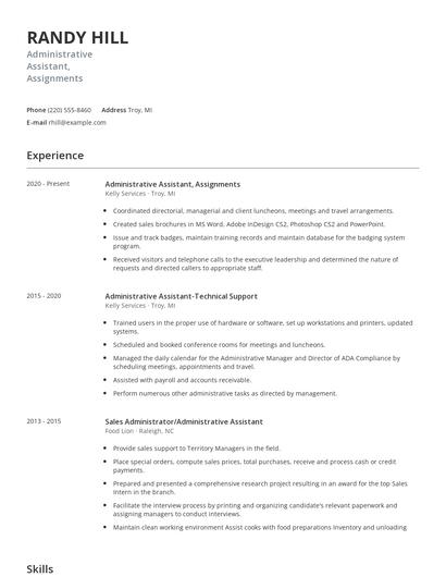Administrative Assistant, Assignments Resume