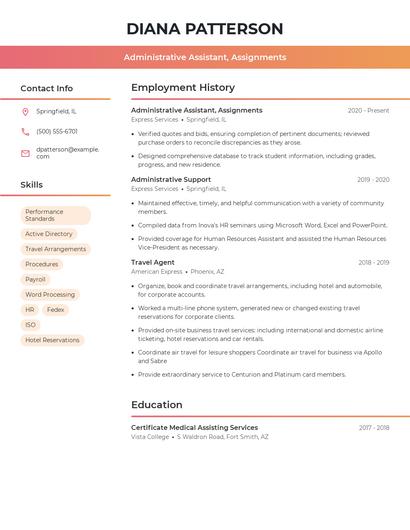 Administrative Assistant, Assignments Resume