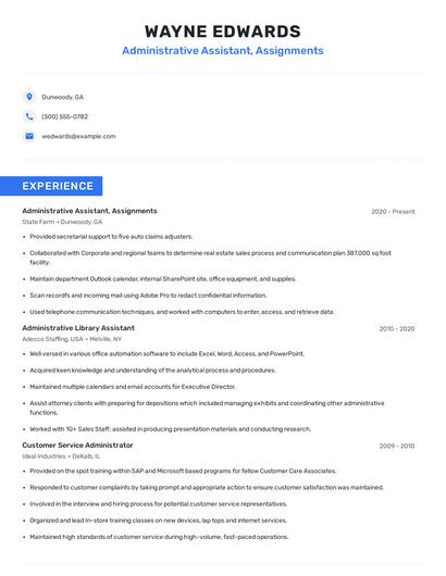 Administrative Assistant, Assignments Resume