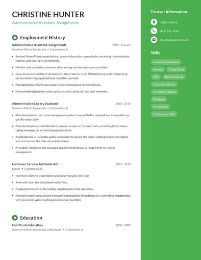 Administrative Assistant, Assignments Resume