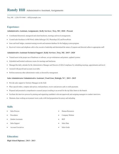 Administrative Assistant, Assignments Resume
