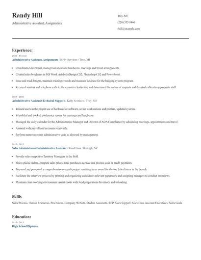 Administrative Assistant, Assignments Resume