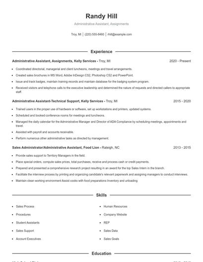 Administrative Assistant, Assignments Resume