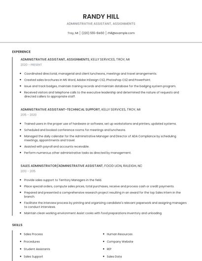 Administrative Assistant, Assignments Resume