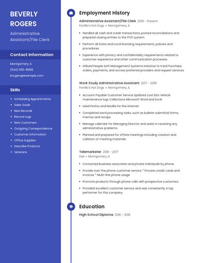 Administrative Assistant/File Clerk Resume