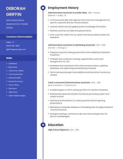 Administrative Assistant & Inside Sales Resume